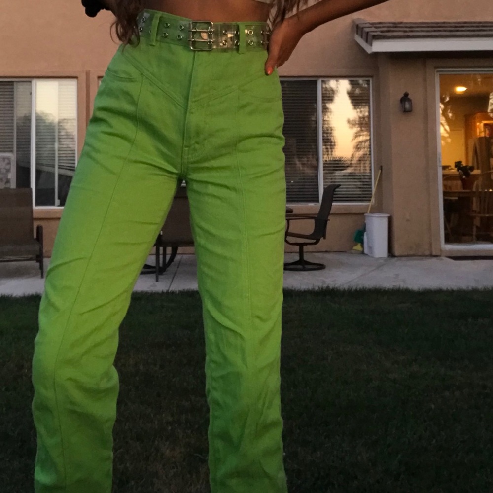 lime green straight leg pants